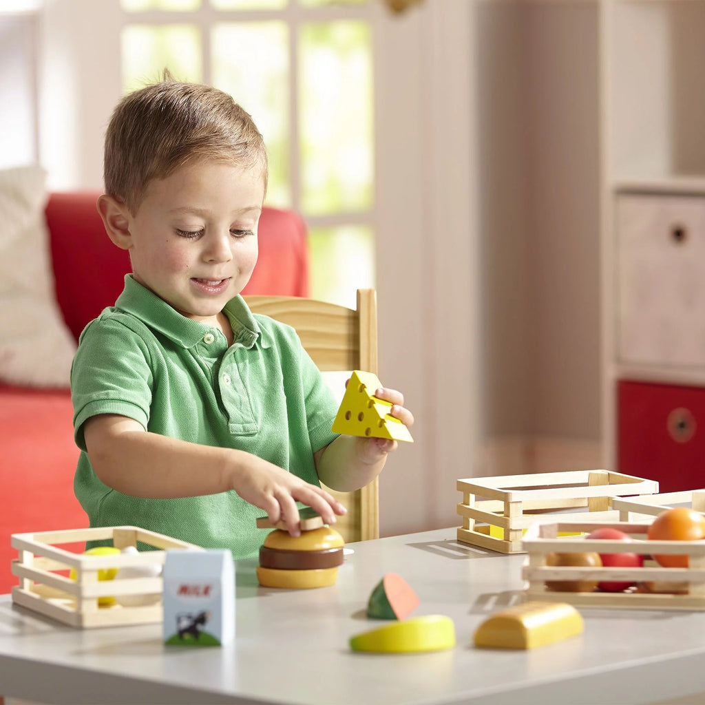 Melissa & Doug Grupos de Alimentos – 21 Piezas de Madera y 4 Cajas, Multicolor