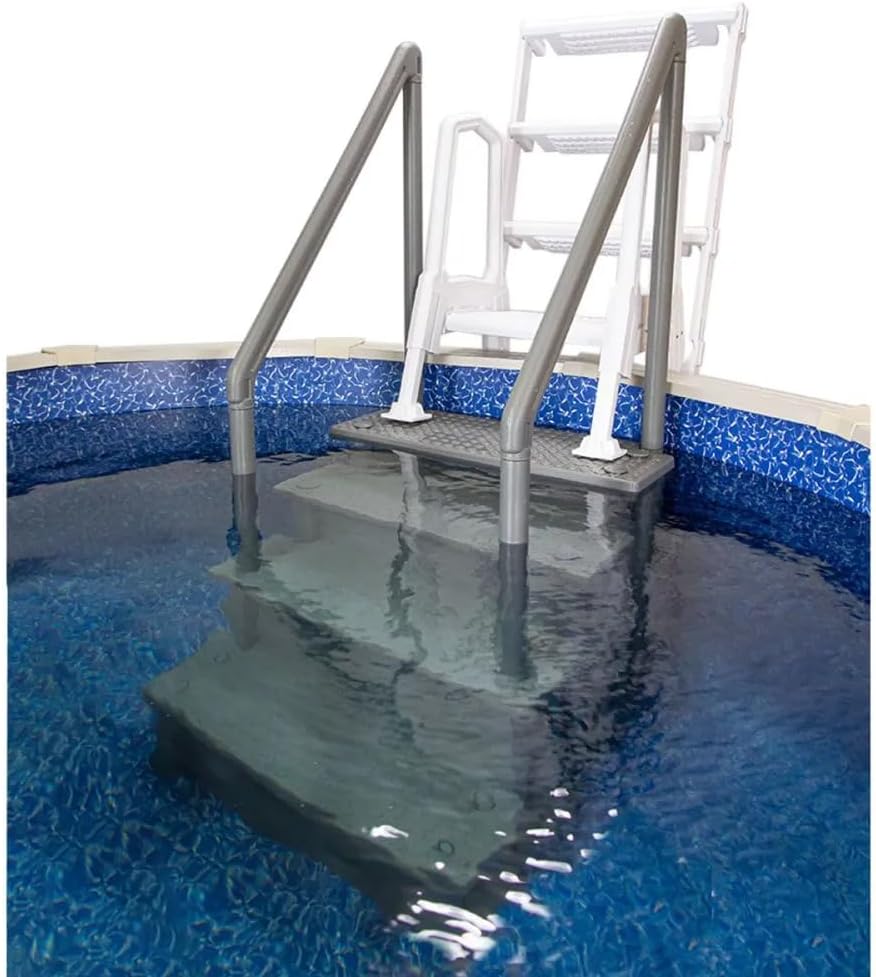 Escalones antideslizantes Aqua Select para piscinas elevadas | Azul | Para piscinas sobre tierra | Se pueden montar en terrazas de 48" a 54" de altura | Escalera de seguridad con capacidad hasta 250 lbs