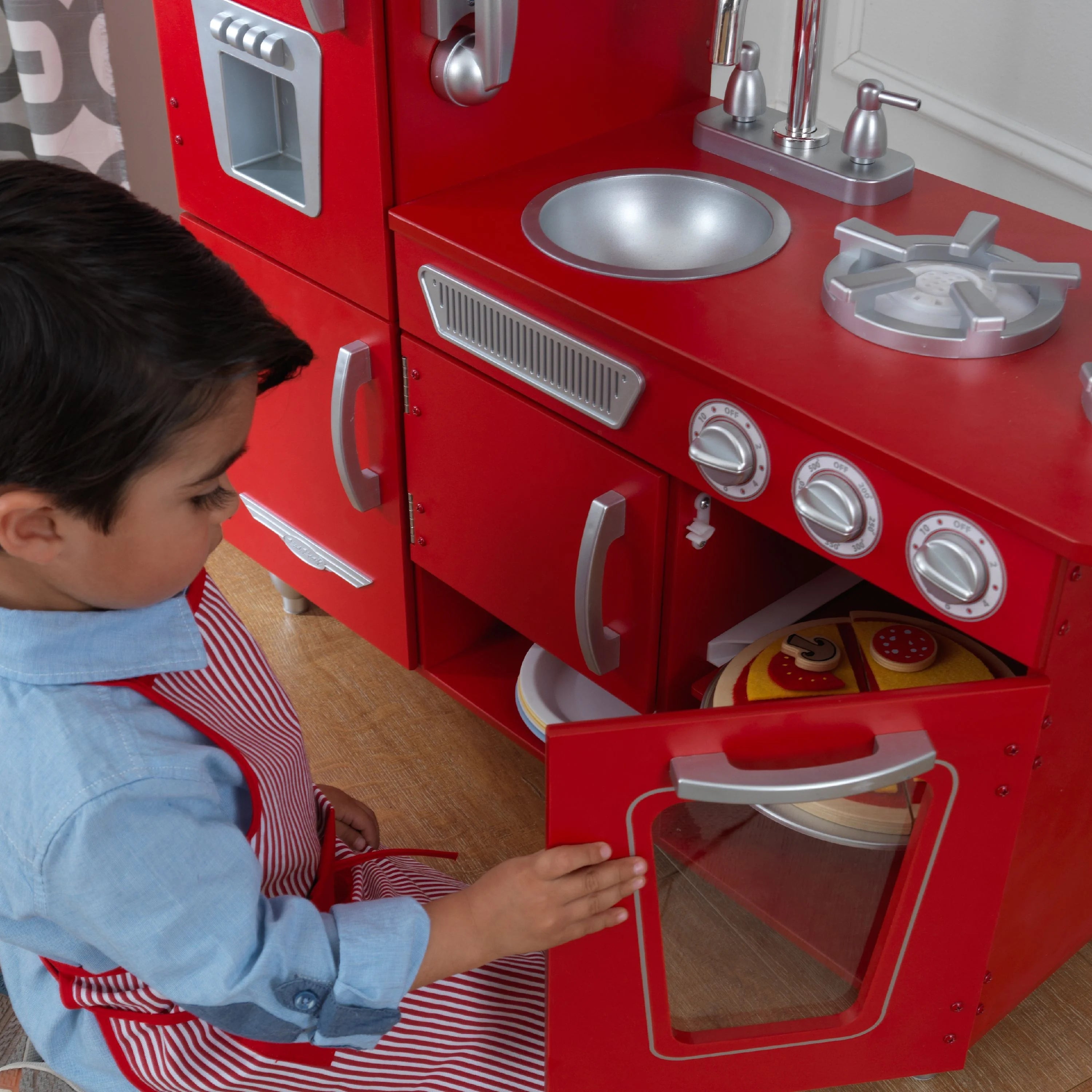 Cocina de Juguete KidKraft Vintage Roja de Madera con Teléfono de Juguete