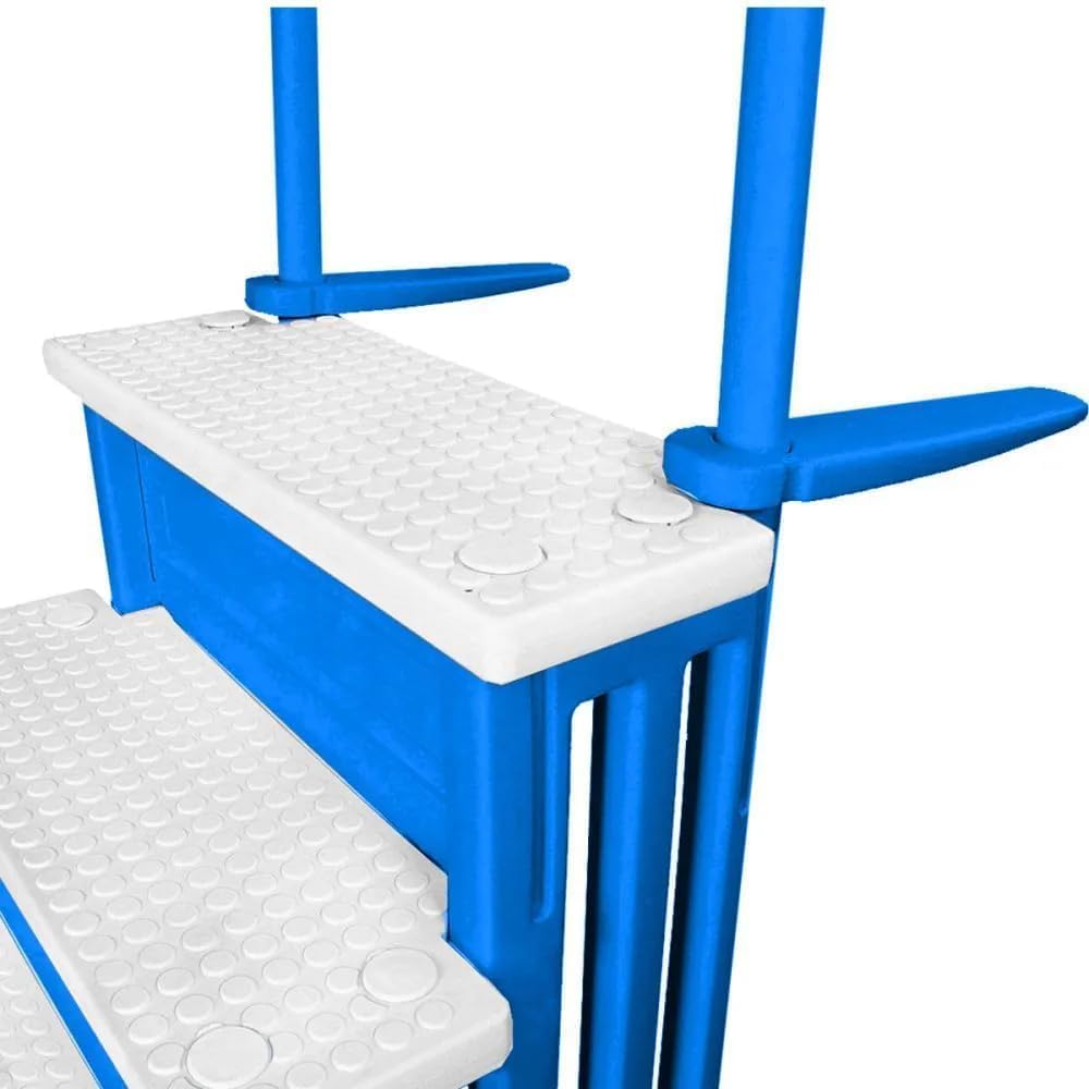Escalones antideslizantes Aqua Select para piscinas elevadas | Azul | Para piscinas sobre tierra | Se pueden montar en terrazas de 48" a 54" de altura | Escalera de seguridad con capacidad hasta 250 lbs