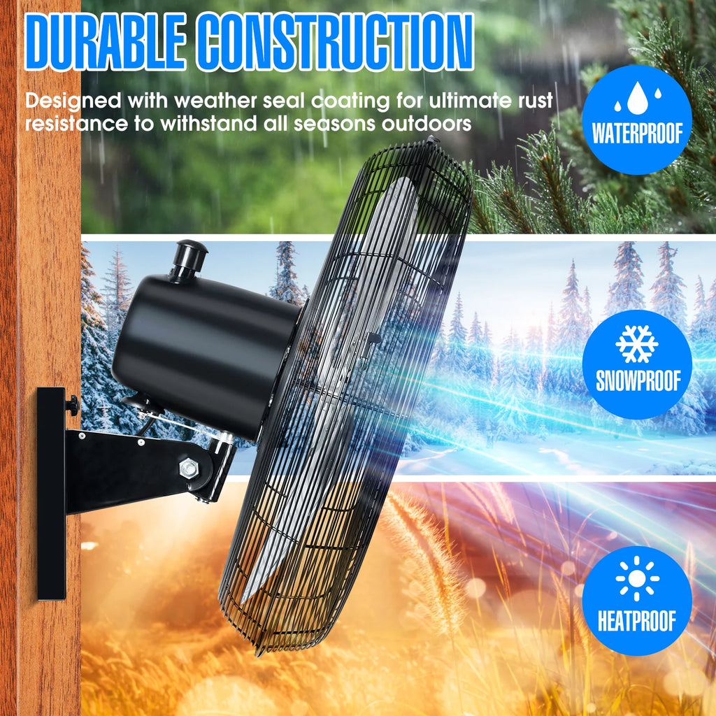 2025 Ventilador mural oscilante de alta velocidad iLiving de 18" para exterior, 4150 CFM, motor resistente a condiciones extremas, velocidad variable, ideal para taller, garaje, veranda, uso comercial e industrial, 18 pulgadas, color negro