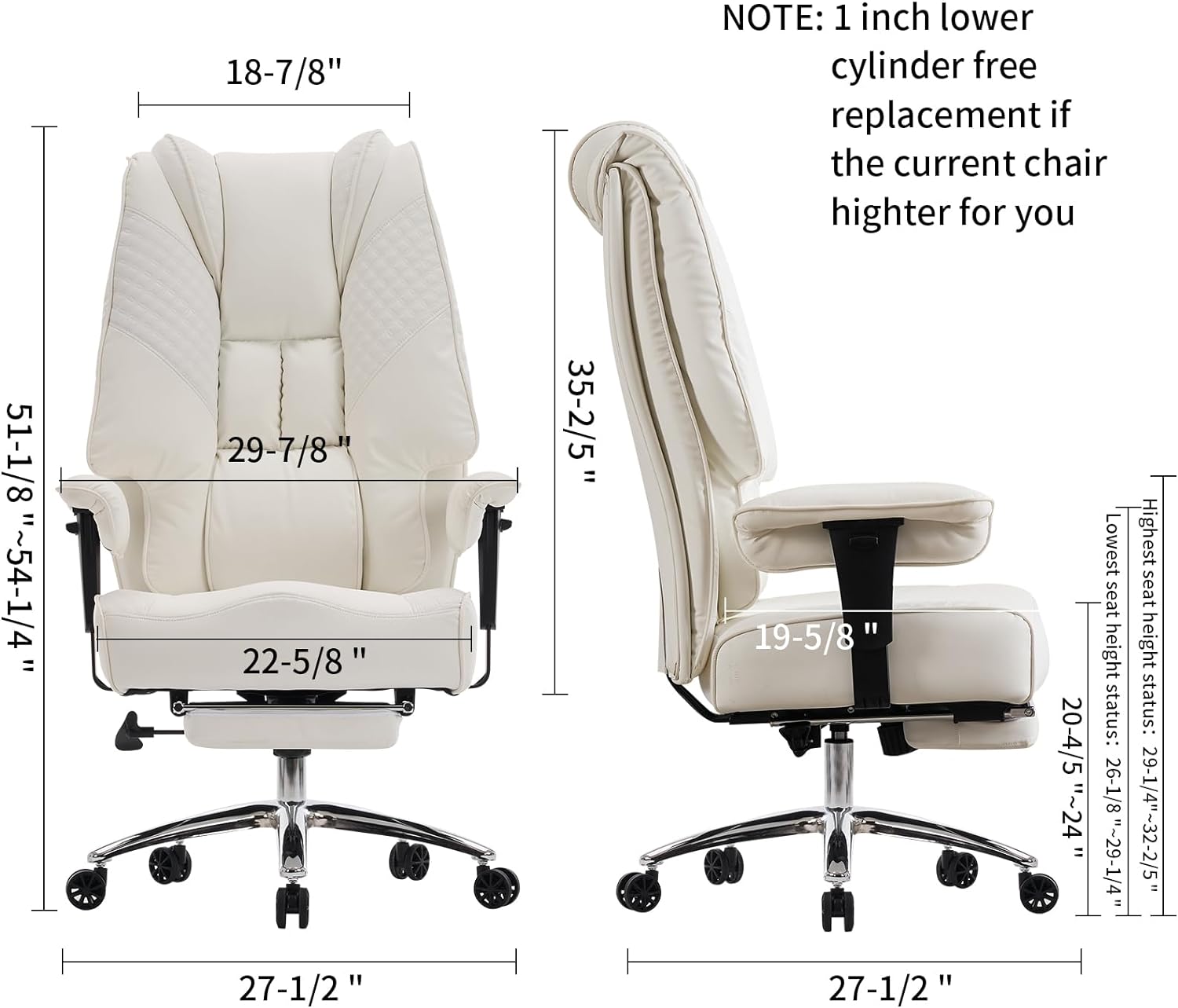 Silla de Oficina Alta y Ancha para 400 lbs, Silla Ejecutiva de Cuero con Respaldo Alto y Reposapiés, Silla Ergonómica con Soporte Lumbar para Aliviar el Dolor de Espalda Baja (Beige)
