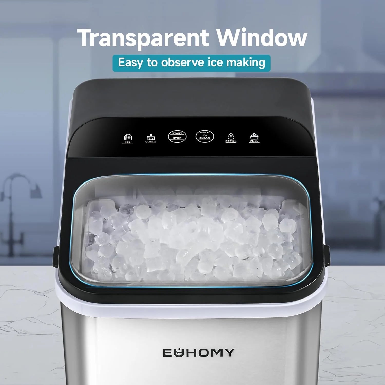Fabricante de Hielo en Piezas EUHOMY para Mostrador – Listo en 8 Minutos, 16 kg/24H, Autolimpiante, Máquina de Hielo Portátil con Pala y Cubeta, Hielo Sonic Comestible para Casa, Fiestas, Camping o Caravana