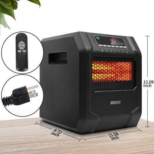 Calefactor de Espacio Infrarrojo LIFE SMART con 6 Elementos de Cuarzo, Pantalla Digital LED, Calentamiento Rápido con Control Remoto y Temporizador, Sistema de Termostato con Protección contra Vuelcos y Sobrecalentamiento para el Hogar