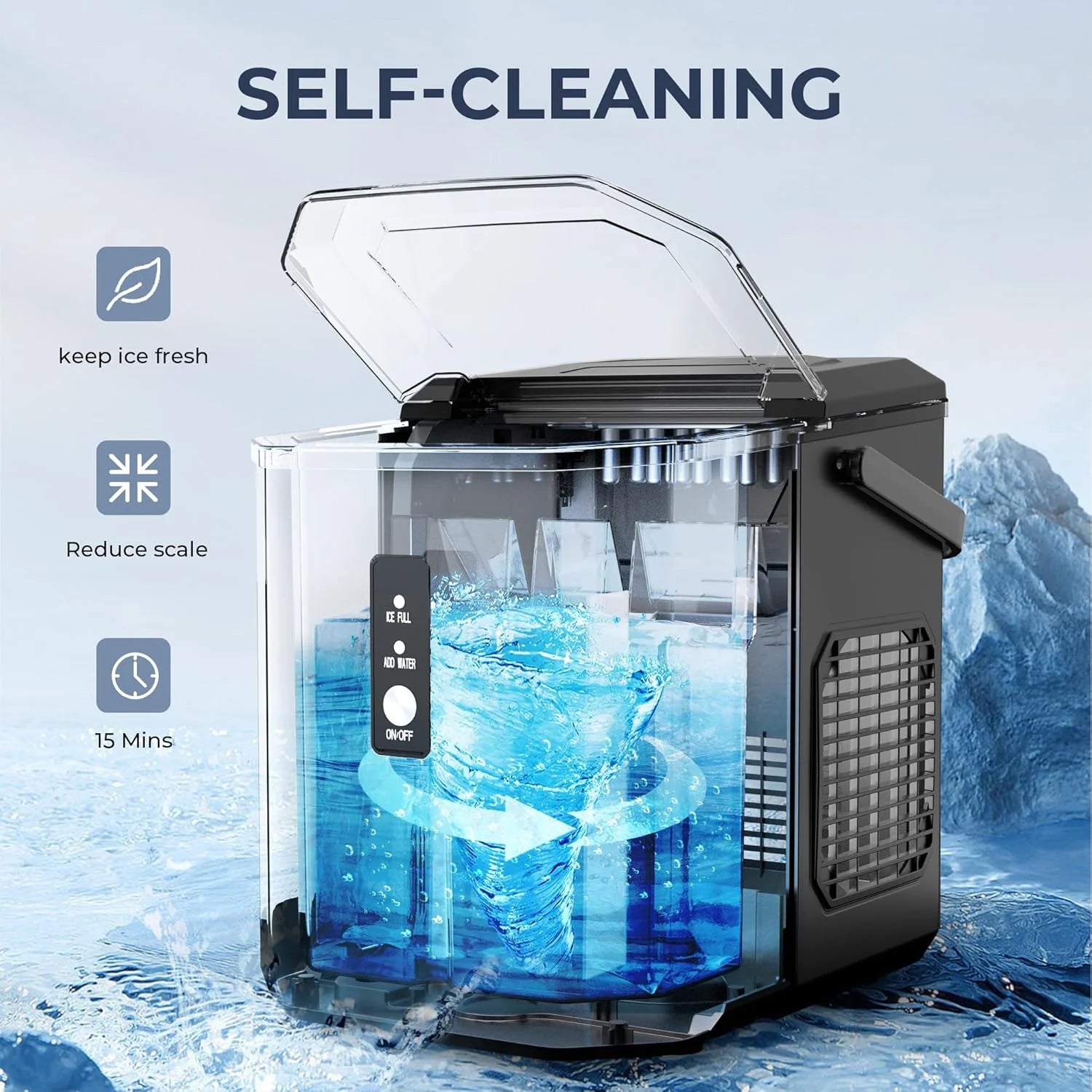 Fabricante de Hielo en Piezas EUHOMY para Mostrador – Listo en 8 Minutos, 16 kg/24H, Autolimpiante, Máquina de Hielo Portátil con Pala y Cubeta, Hielo Sonic Comestible para Casa, Fiestas, Camping o Caravana