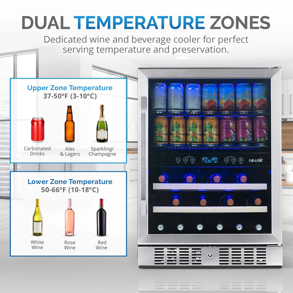 2025 Newair® Refrigerador Empotrable de Doble Zona para 70 Latas y 20 Botellas - 24"