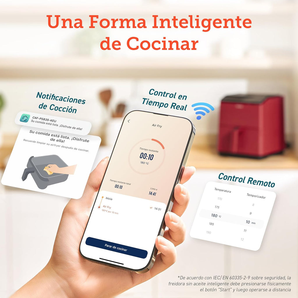 COSORI Freidora Inteligente Sin Aceite 6.4L, Freidora de Aire con Doble Calentamiento, Sin Revolver ni Precalentar, con Recetas en Español y 12 Programas, Gris Oscuro, Modelo CAF-P583S
