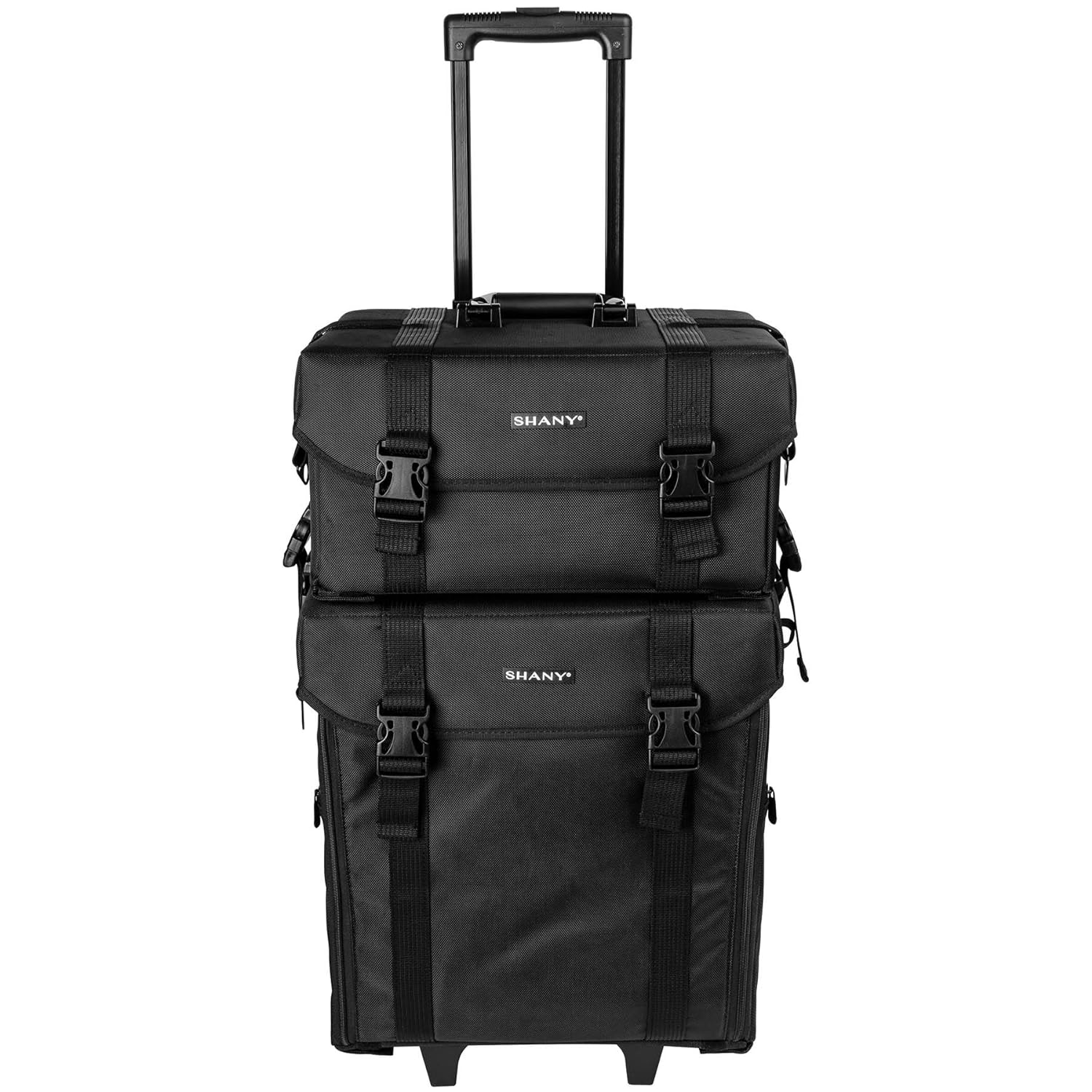 Maletín Cosmético de Vinilo Negro Azabache con Ruedas – Bolso de Viaje para Maquillaje