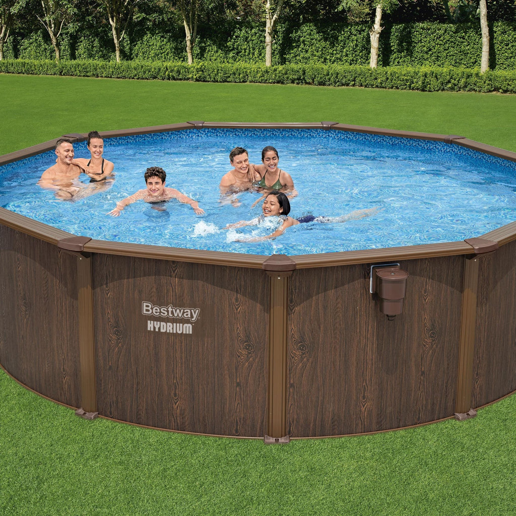 2025 Piscina Elevada Redonda 16ft x 52in con Estampado de Madera, Estructura de Acero Hydrium