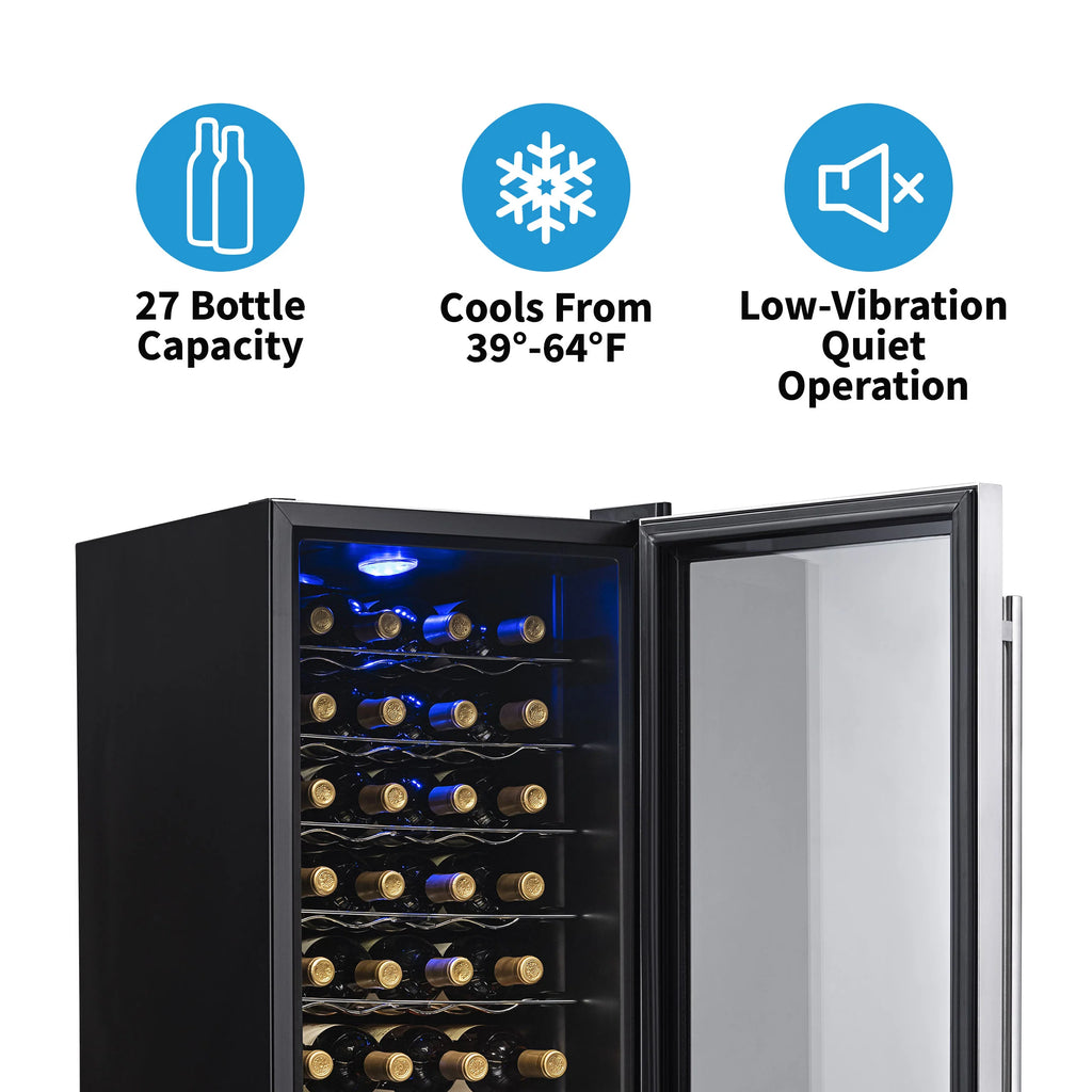 2025 Newair® Refrigerador de Vinos Independiente de Acero Inoxidable – 27 Botellas – 16,9"