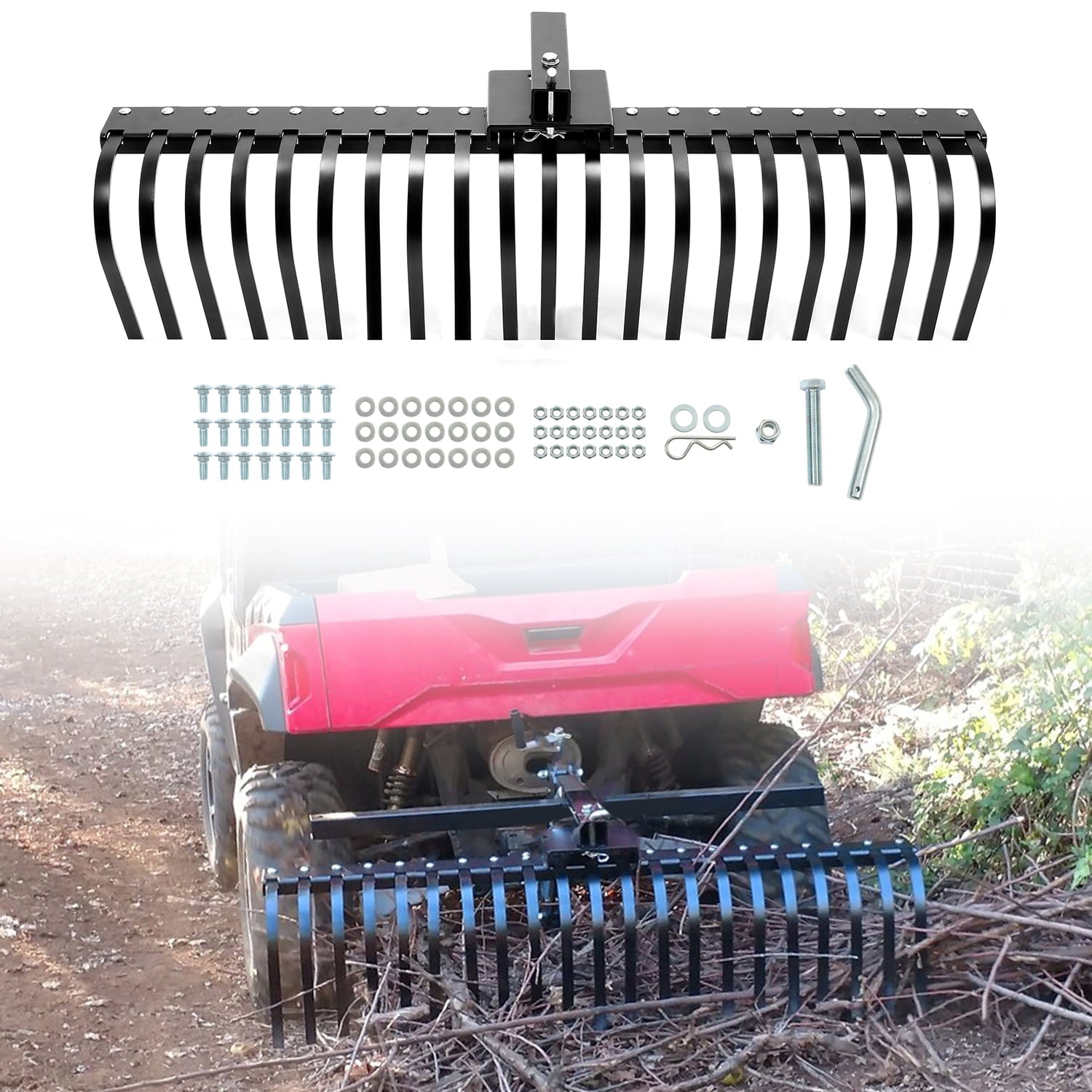 2025 Kojem Rastrillo Paisajístico de 60 pulgadas para Limpiar Senderos, Playas y Jardines con ATV, UTV, SxS, Barra de Herramientas de 48" o 60" y Enganche de 3 Puntos