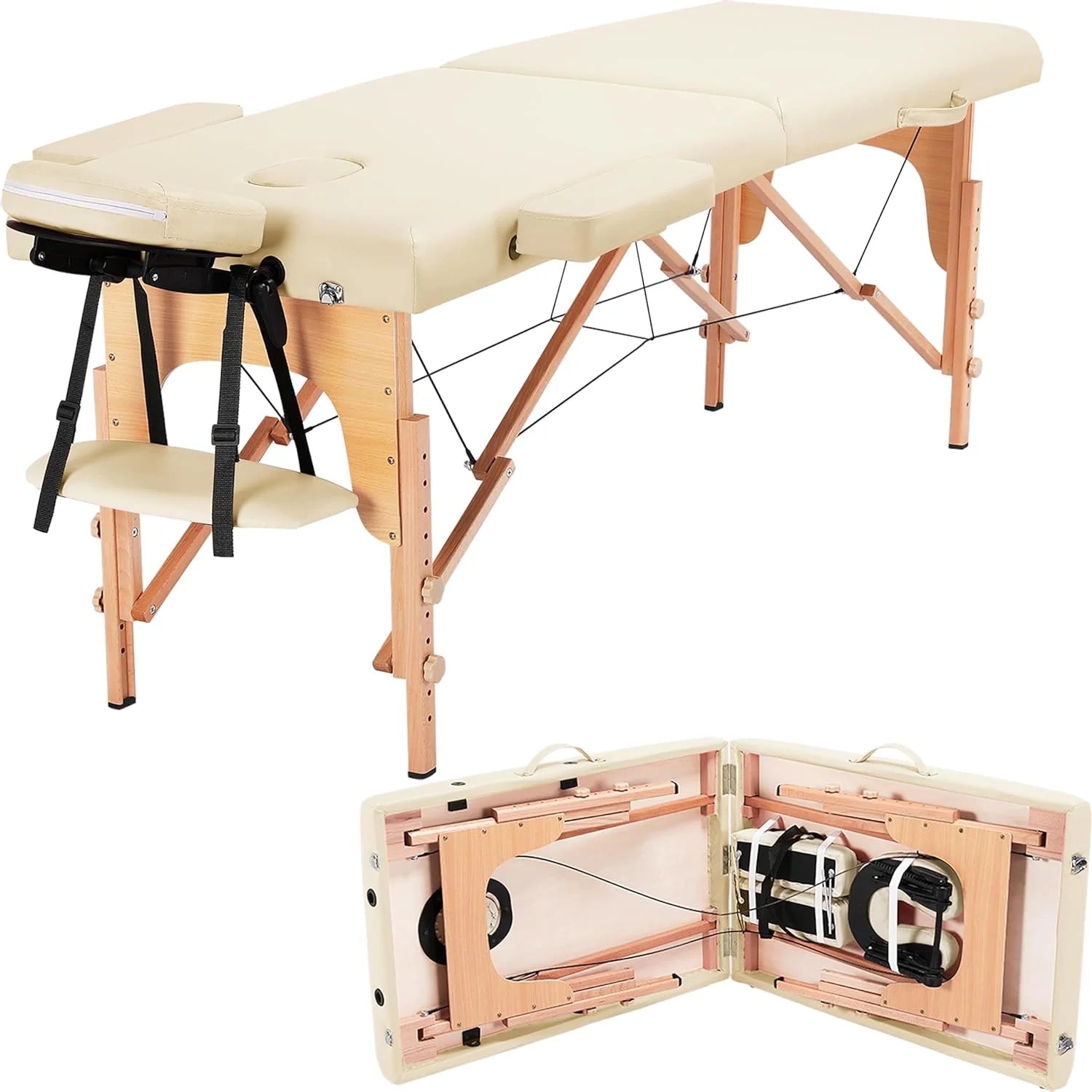Mesa de Masajes Yaheetech – Mesa Plegable Portátil para Tratamientos, Pestañas, Spa – Mesa de Masaje Ajustable en 2 Secciones con Bolsa No Tejida, 24 pulgadas, Negra