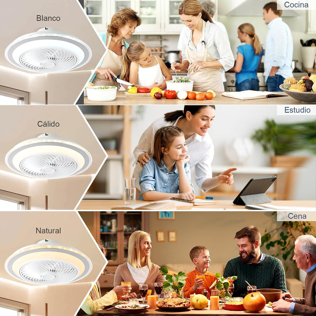 oxylops – Ventilador de Techo con Luz LED, 5 Aspas, 40W Luz, Motor DC 12W, 6 Velocidades, 3 Tonos de Luz, Silencioso, Ideal para Dormitorio, Salón, Estudio o Cocina