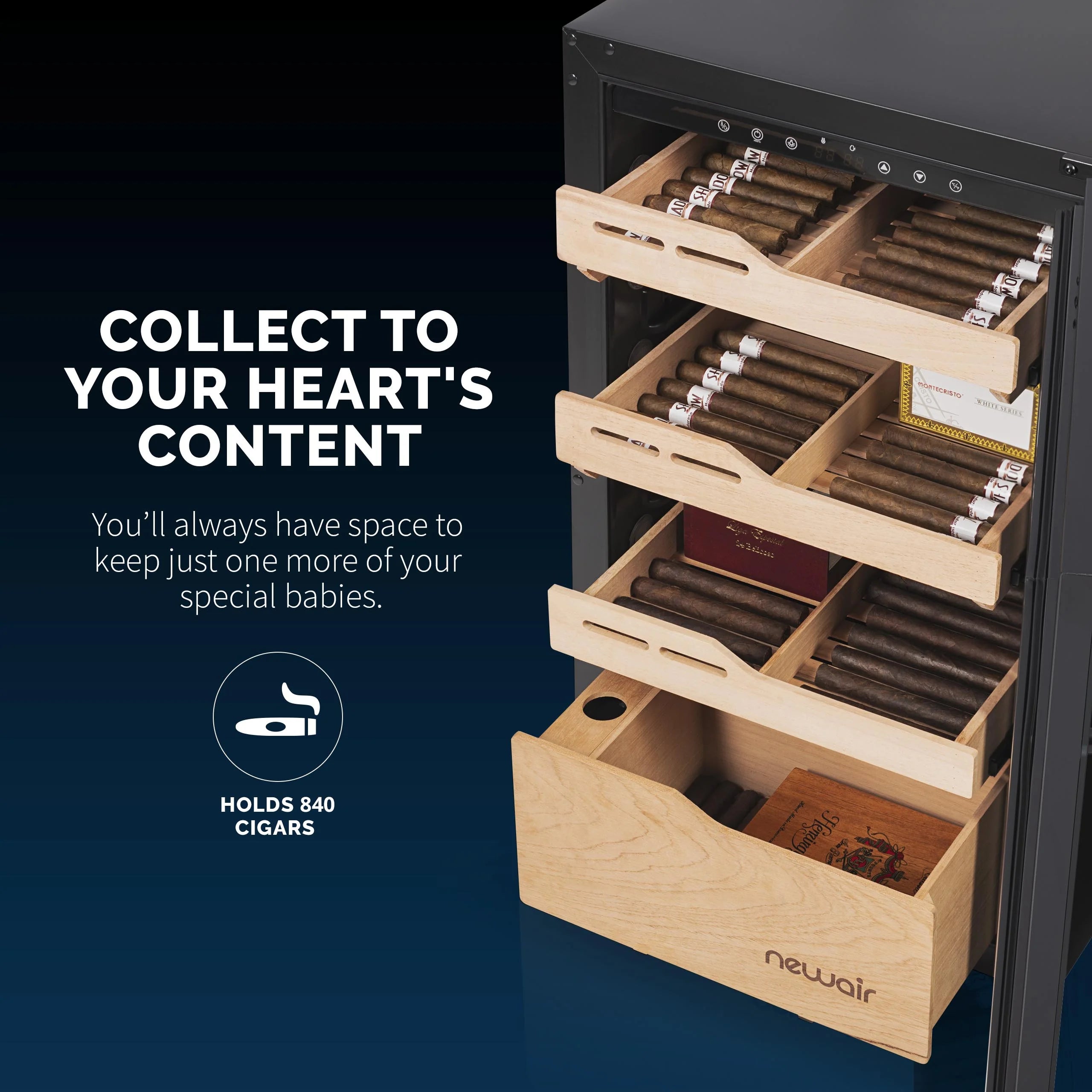 2025 Humidor eléctrico para puros Newair®, capacidad para 840 puros, empotrable