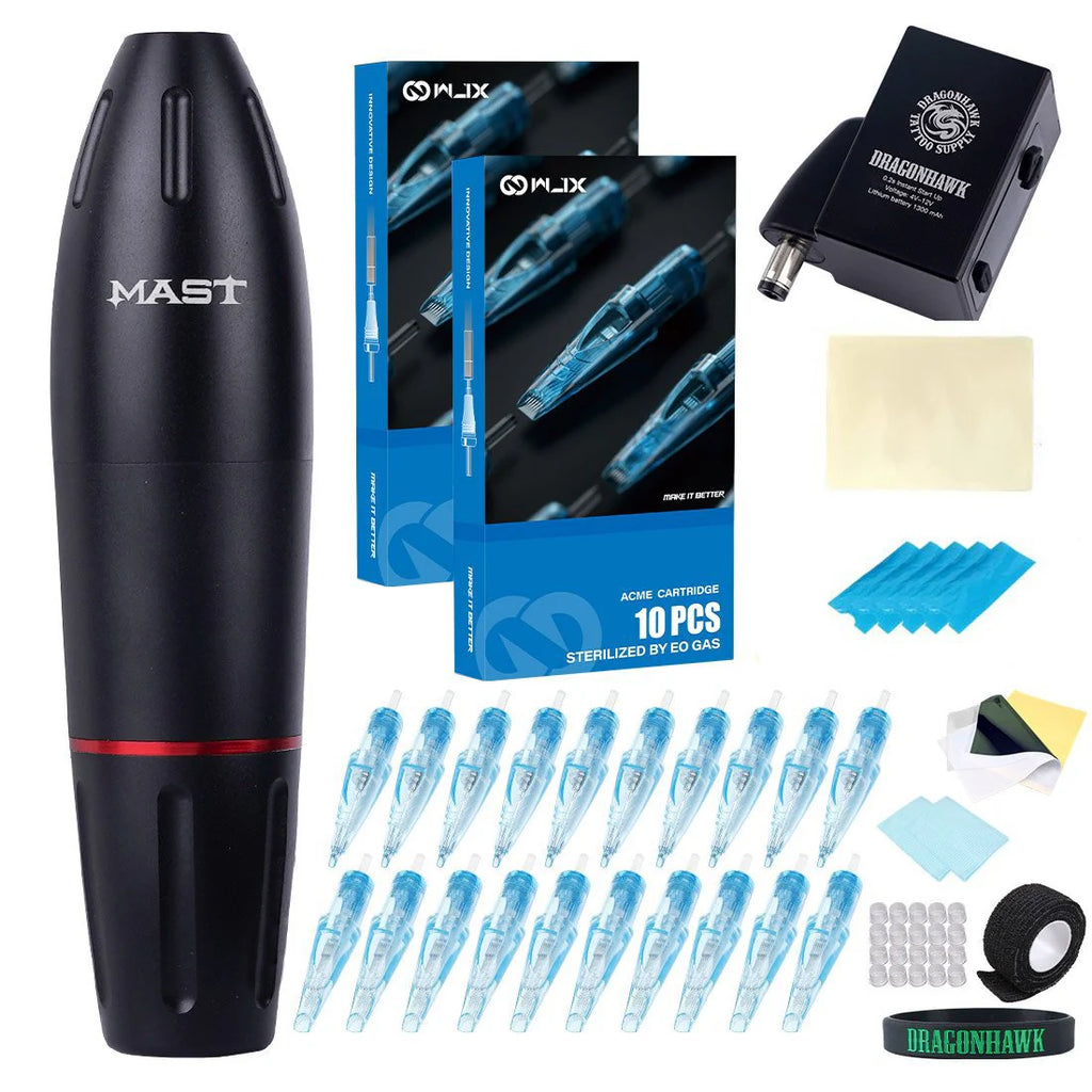 Kit de Máquina de Tatuaje con Cartuchos Mast Pen WJX Agujas y Paquete de Batería