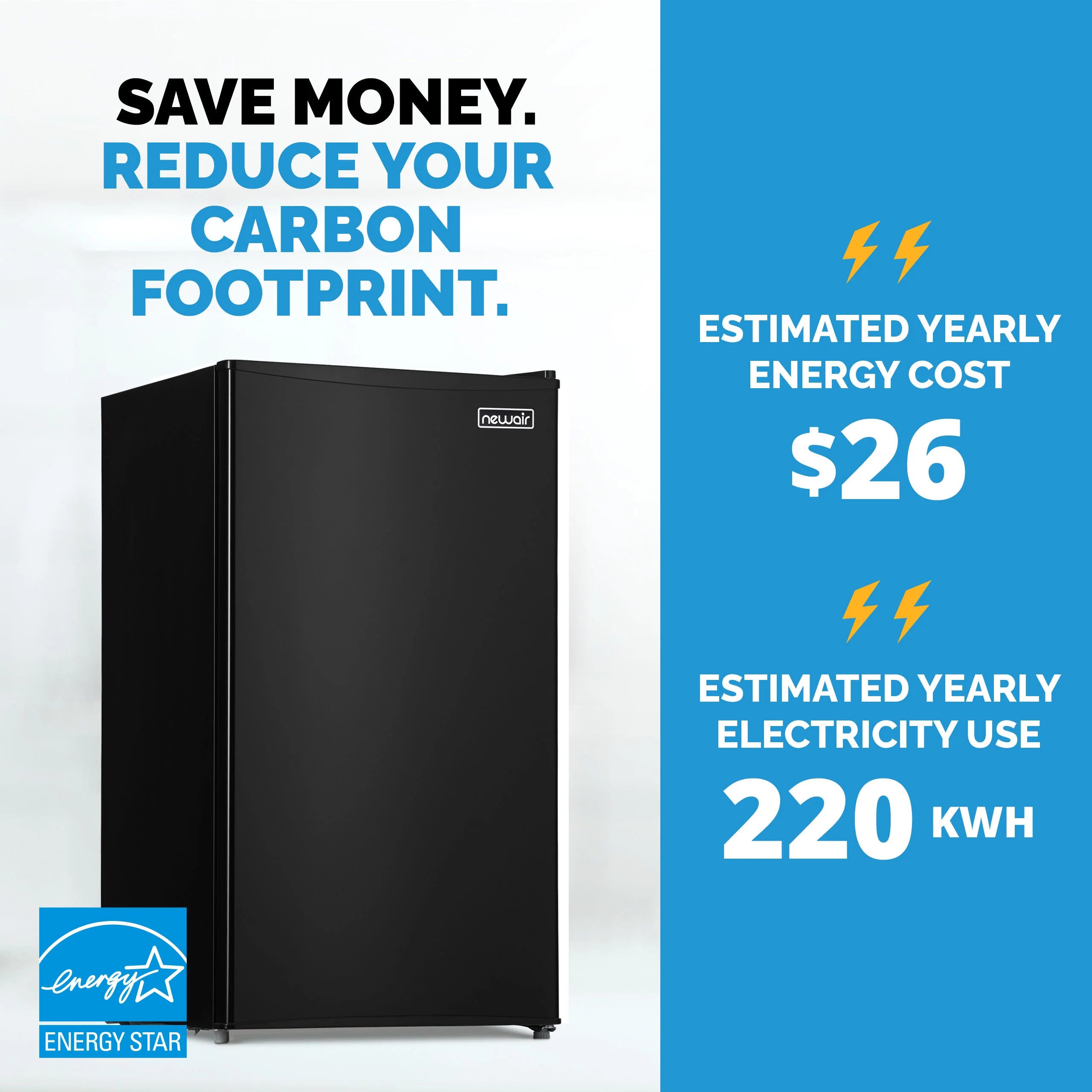 2025 Newair® Mini refrigerador compacto con congelador, 3,3 pies cúbicos – Negro