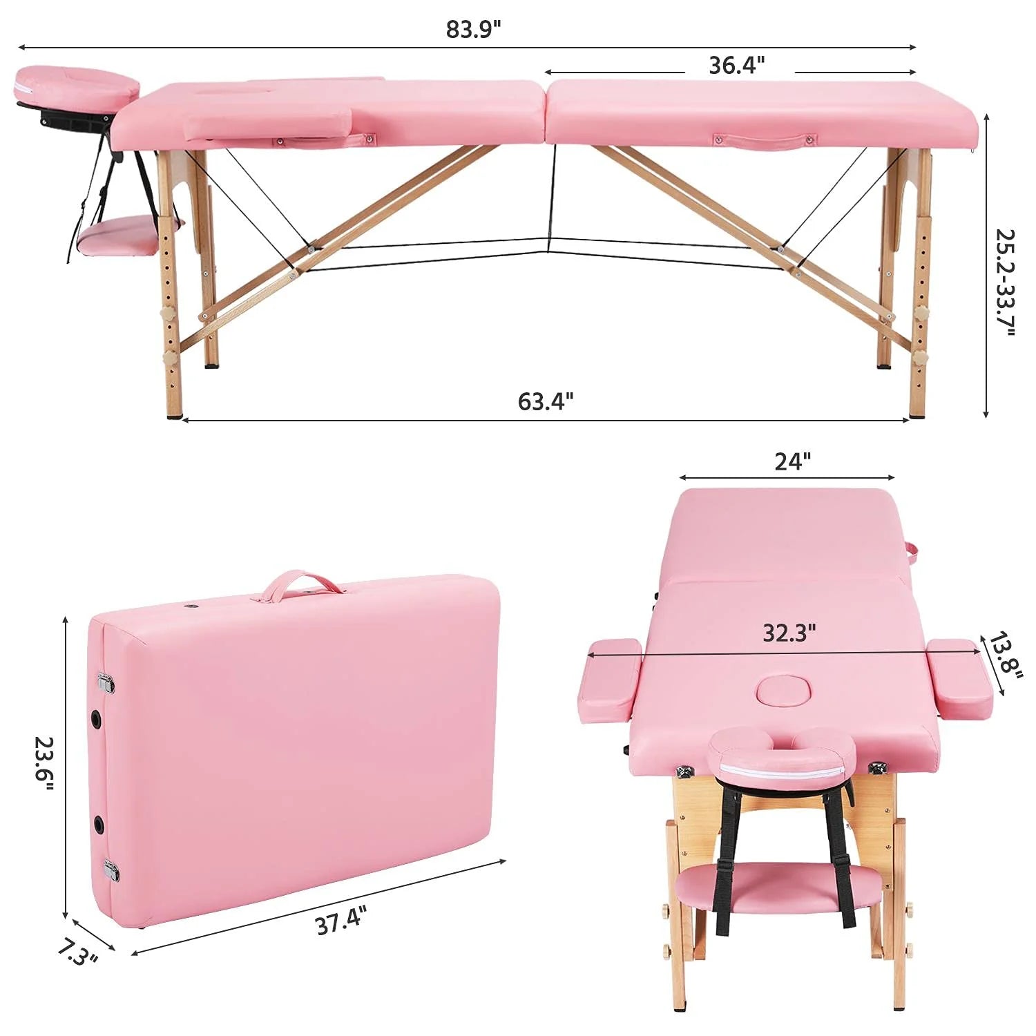 Mesa de Masajes Yaheetech – Mesa Plegable Portátil para Tratamientos, Pestañas, Spa – Mesa de Masaje Ajustable en 2 Secciones con Bolsa No Tejida, 24 pulgadas, Negra