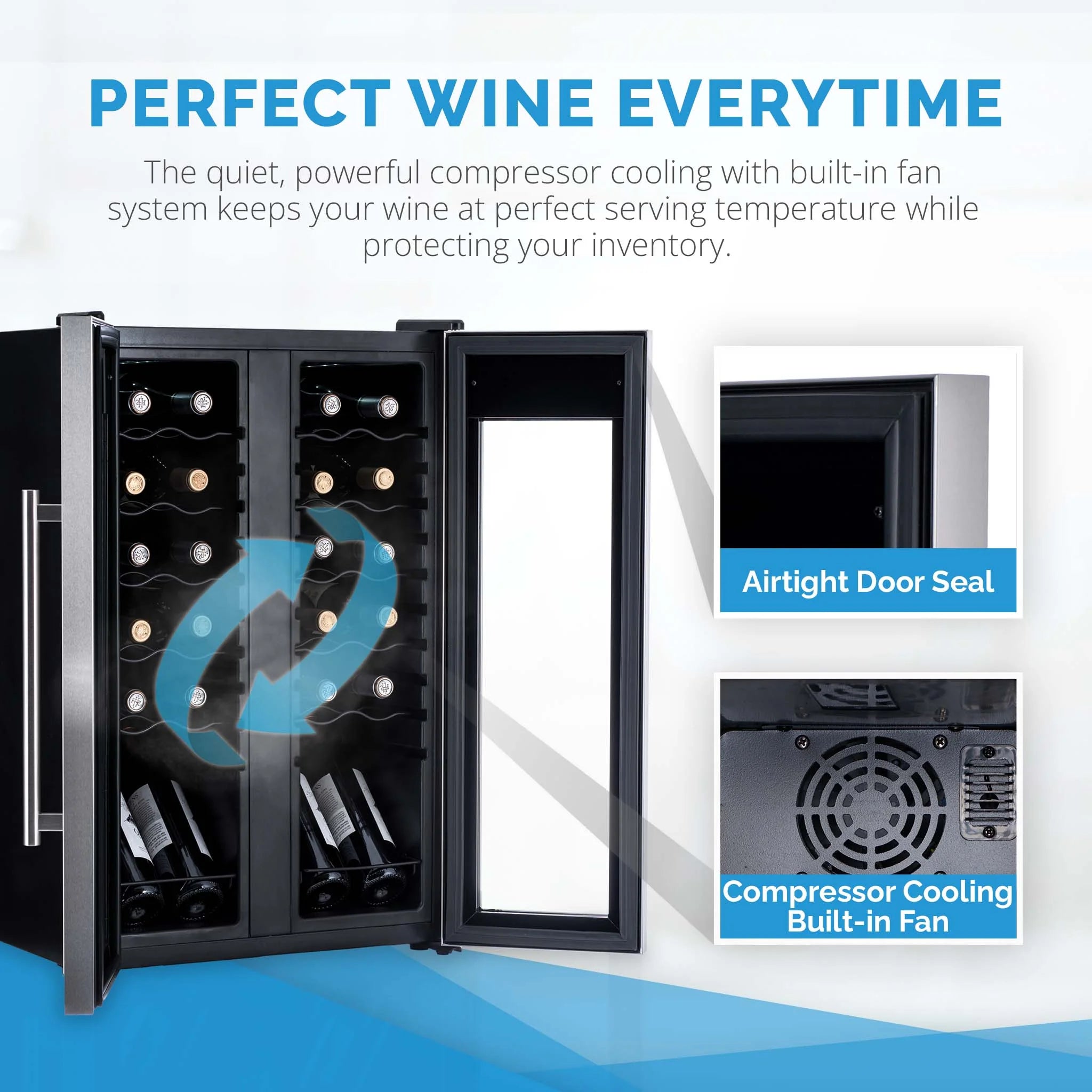 2025 Refrigerador de Vinos Independiente Newair® de Acero Inoxidable – 24 Botellas – 20" con Doble Zona