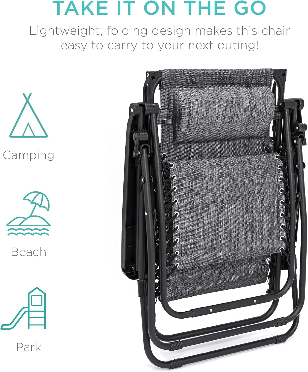 Best Choice Products – Silla Reclinable de Patio con Gravedad Cero, Ajustable y Plegable para Exteriores con Dosel, Almohada Cervical y Bandeja Lateral, Textileno – Azul Pavo Real