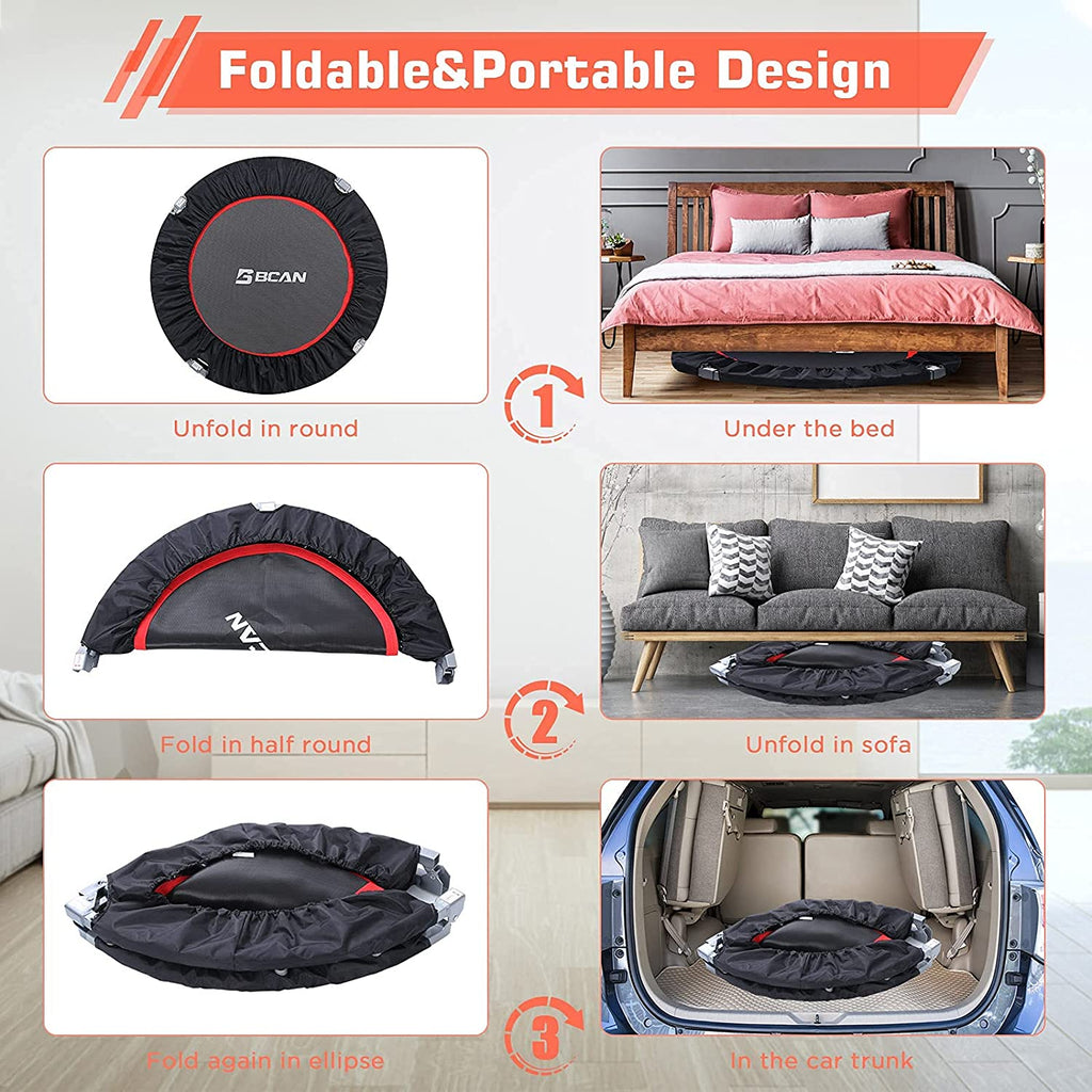 BCAN Trampolín Plegable de 40/48", Mini Trampolín para Ejercicio, Carga Máxima 330 lbs / 440 lbs