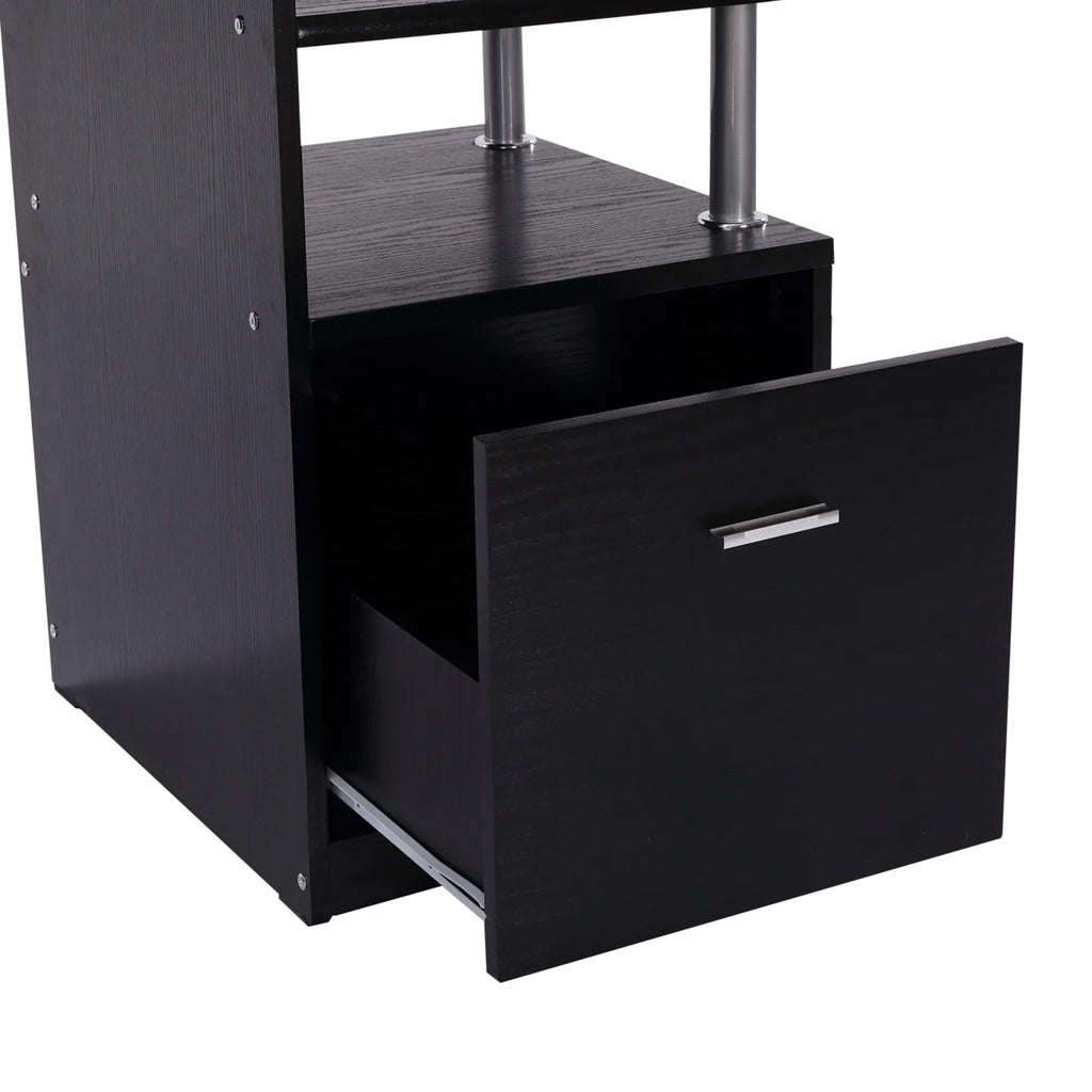 Estación de Trabajo para Ordenador con Cajón y Estanterías, Soporte para CPU, Escritorio para Oficina en Casa, Negro