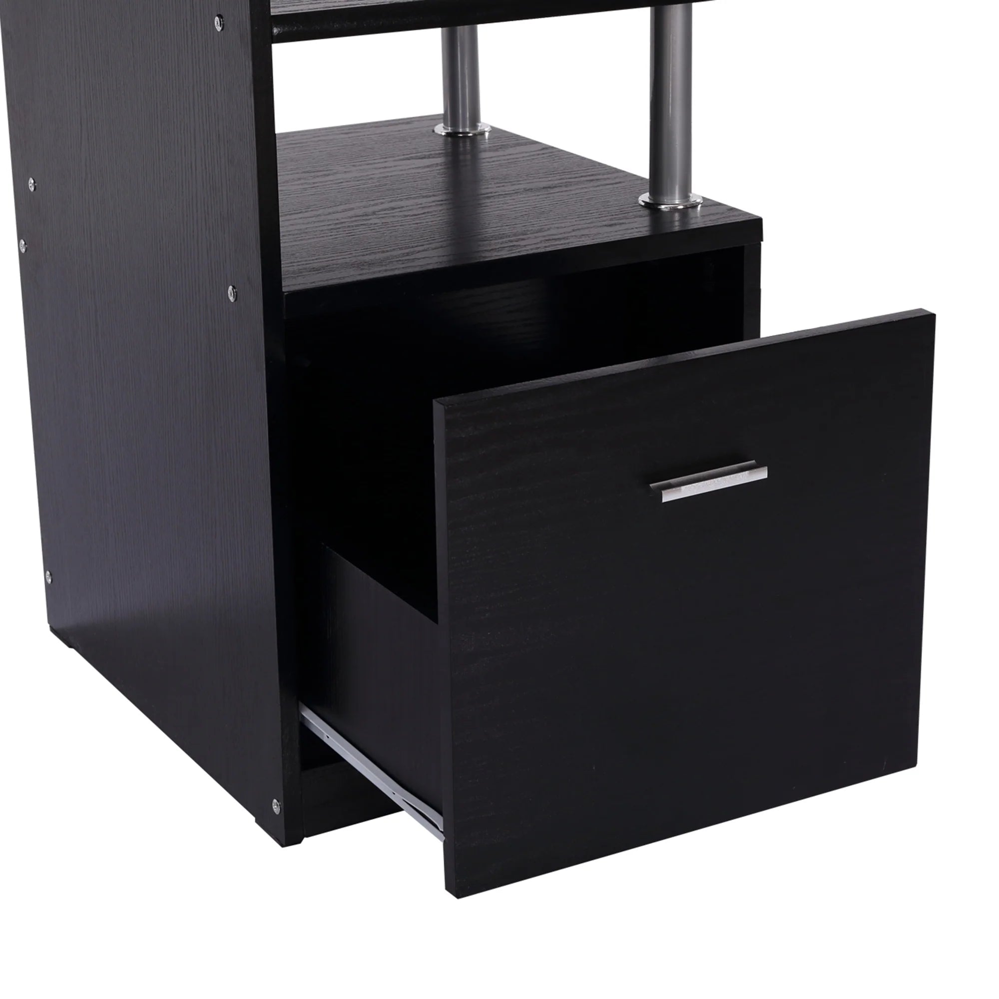 Estación de Trabajo para Ordenador con Cajón y Estanterías, Soporte para CPU, Escritorio para Oficina en Casa, Negro
