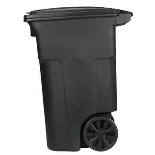 2025 Contenedor de basura exterior Toter de 64 galones con ruedas y tapa fija – Negro