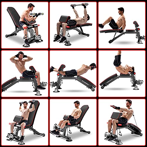 2025 Banco de musculación ajustable – Banco práctico para entrenamiento completo, plegable en plano