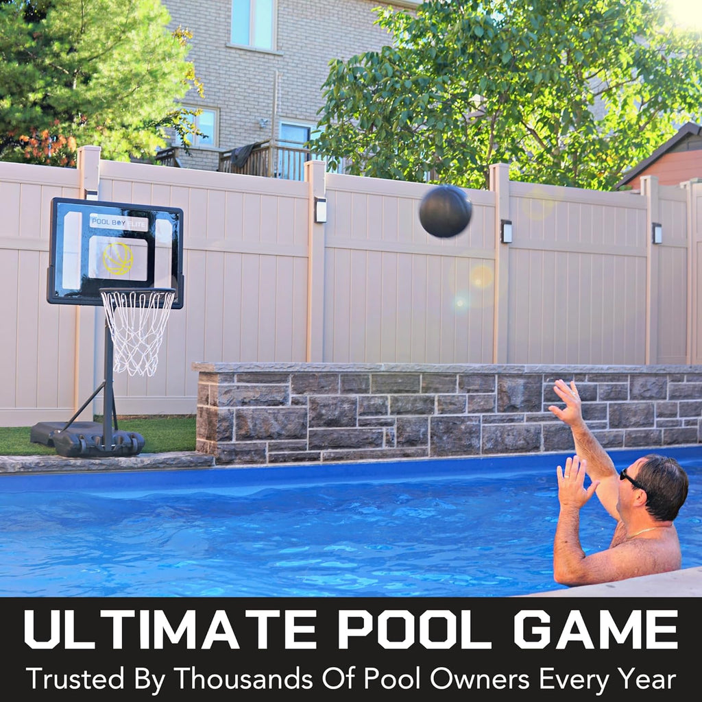 All-In-One Aro de Baloncesto para Piscina – Incluye Balón Compuesto, Bomba de Aire y Herramientas – Set Resistente en Negro Mate – Canasta Ajustable para el Lado de la Piscina – Para Niños, Adolescentes y Adultos