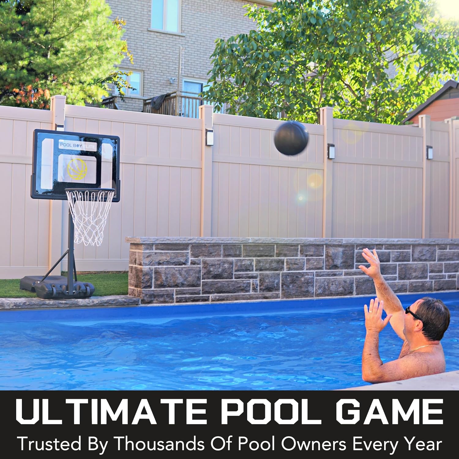 All-In-One Aro de Baloncesto para Piscina – Incluye Balón Compuesto, Bomba de Aire y Herramientas – Set Resistente en Negro Mate – Canasta Ajustable para el Lado de la Piscina – Para Niños, Adolescentes y Adultos